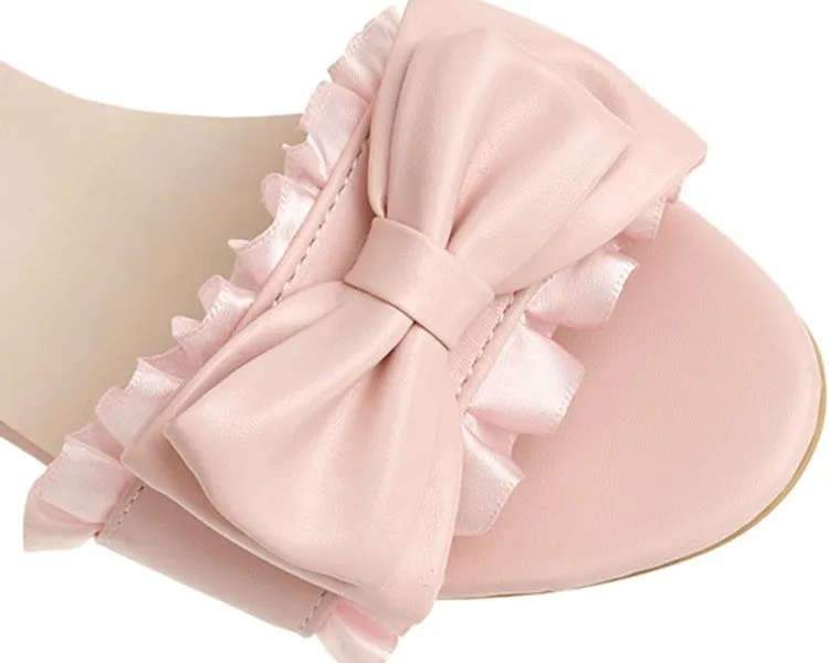 Women's Hollow Out Butterfly Knot Ruffles Block Heel Low Heels Sandals