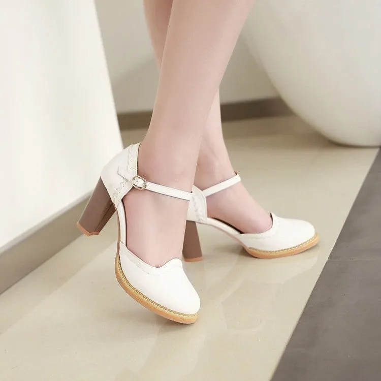 Women's Round Toe Ankle Strap Chunky Heel Sandals