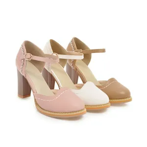 Women's Round Toe Ankle Strap Chunky Heel Sandals