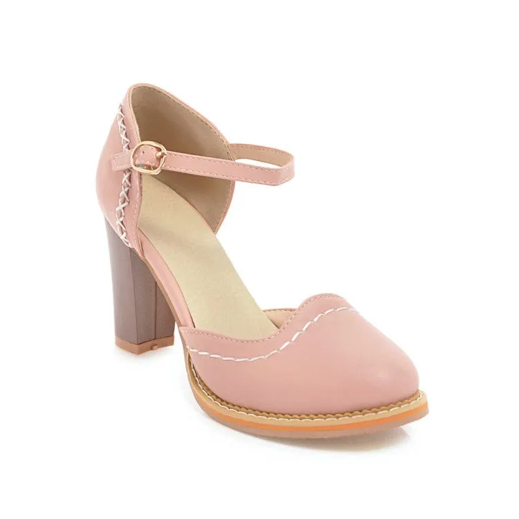 Women's Round Toe Ankle Strap Chunky Heel Sandals