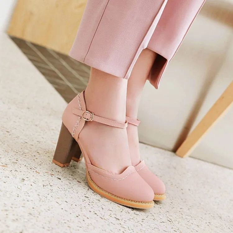 Women's Round Toe Ankle Strap Chunky Heel Sandals