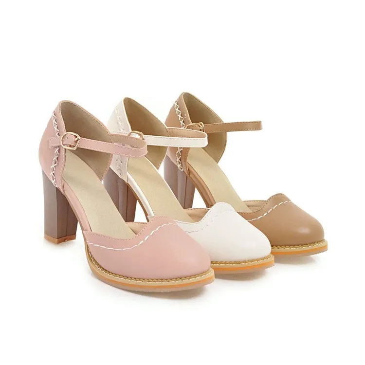 Women's Round Toe Ankle Strap Chunky Heel Sandals