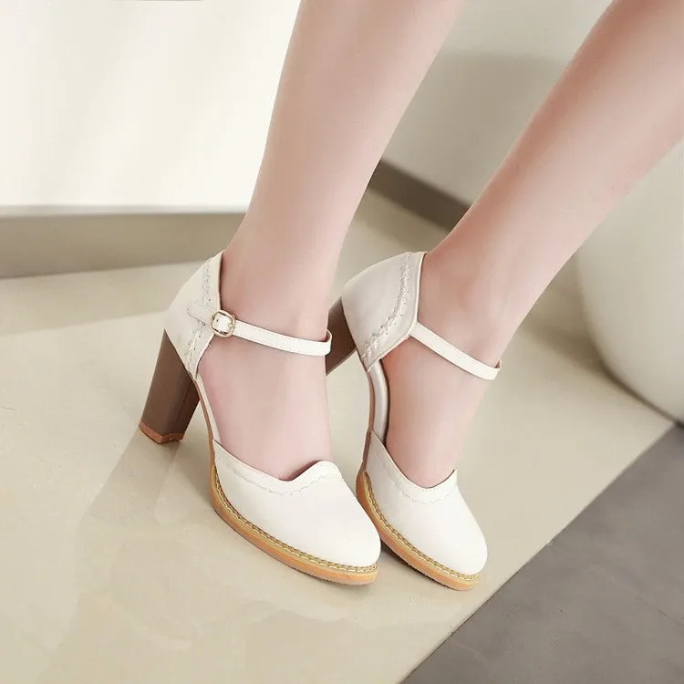 Women's Round Toe Ankle Strap Chunky Heel Sandals
