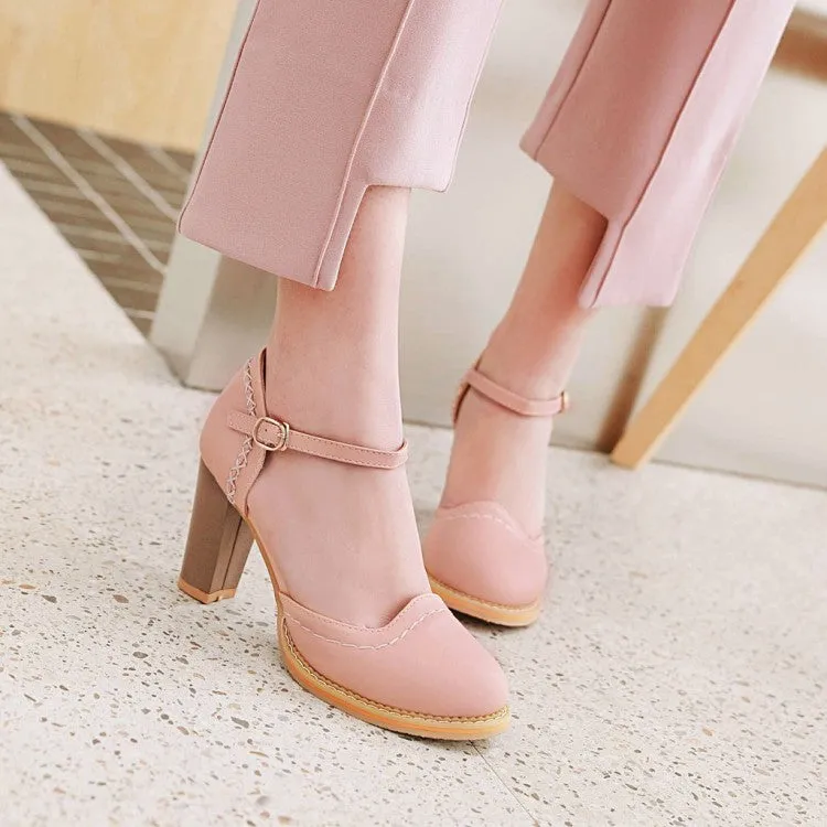 Women's Round Toe Ankle Strap Chunky Heel Sandals