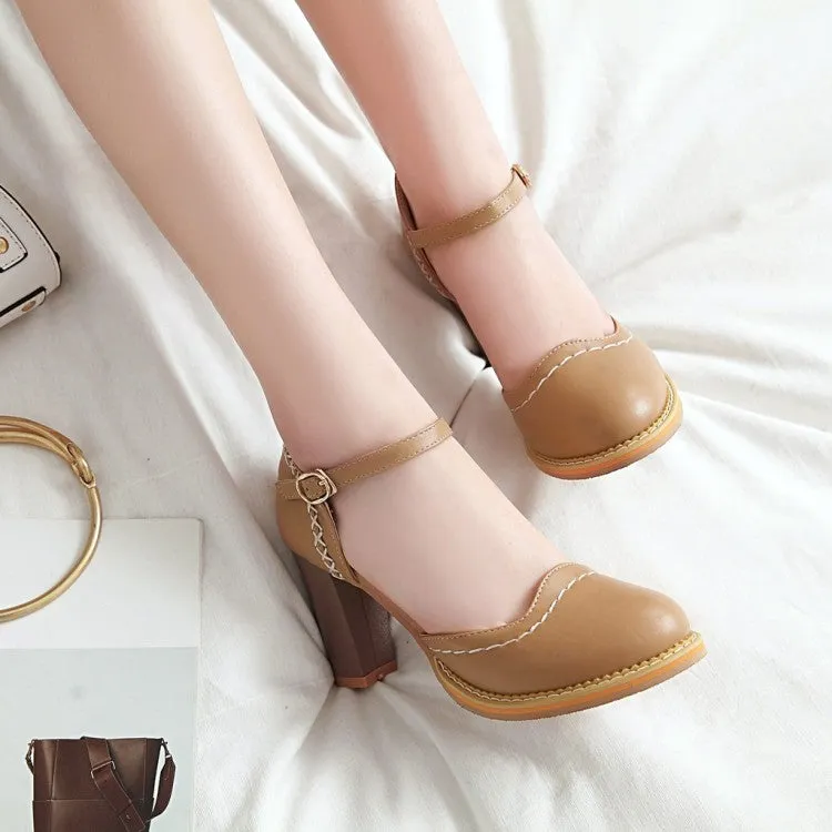 Women's Round Toe Ankle Strap Chunky Heel Sandals