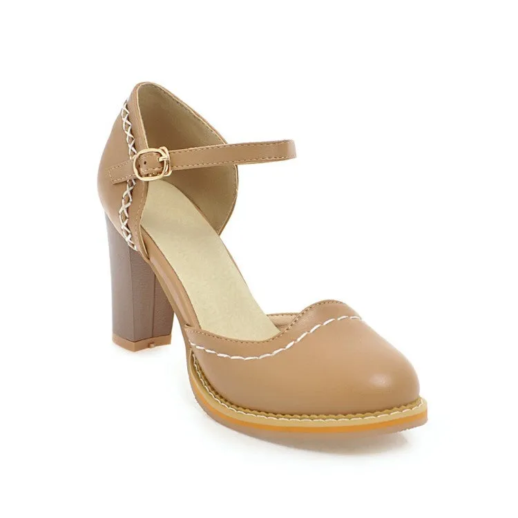 Women's Round Toe Ankle Strap Chunky Heel Sandals