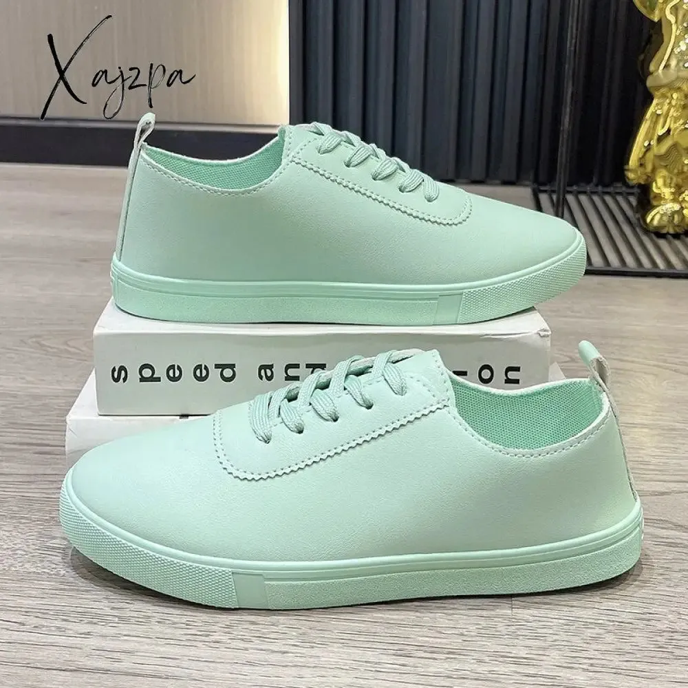 Xajzpa - Women White Shoes Lace Up Casual Sneakers Breathable Board Shoes Soft Vulcanized Flat Shoes Women Zapatos De Mujer 2023