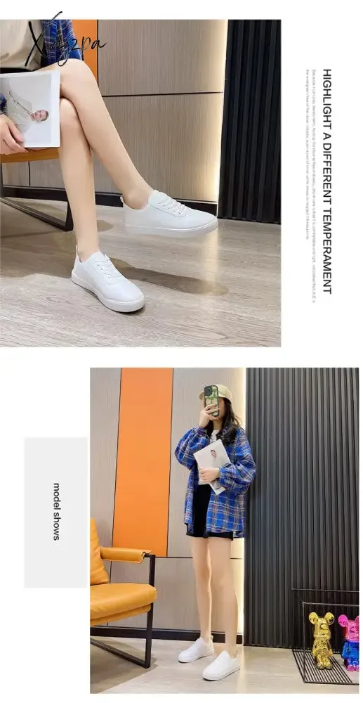 Xajzpa - Women White Shoes Lace Up Casual Sneakers Breathable Board Shoes Soft Vulcanized Flat Shoes Women Zapatos De Mujer 2023