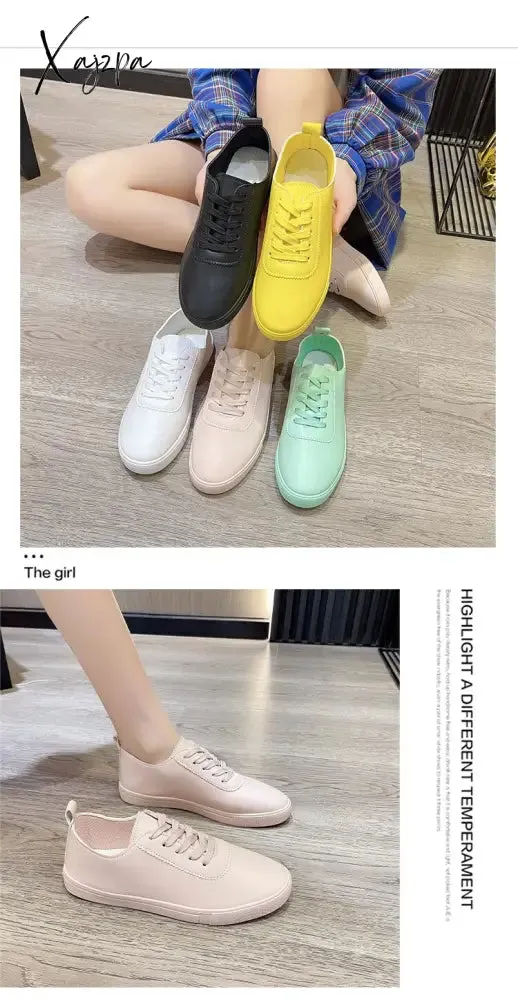 Xajzpa - Women White Shoes Lace Up Casual Sneakers Breathable Board Shoes Soft Vulcanized Flat Shoes Women Zapatos De Mujer 2023