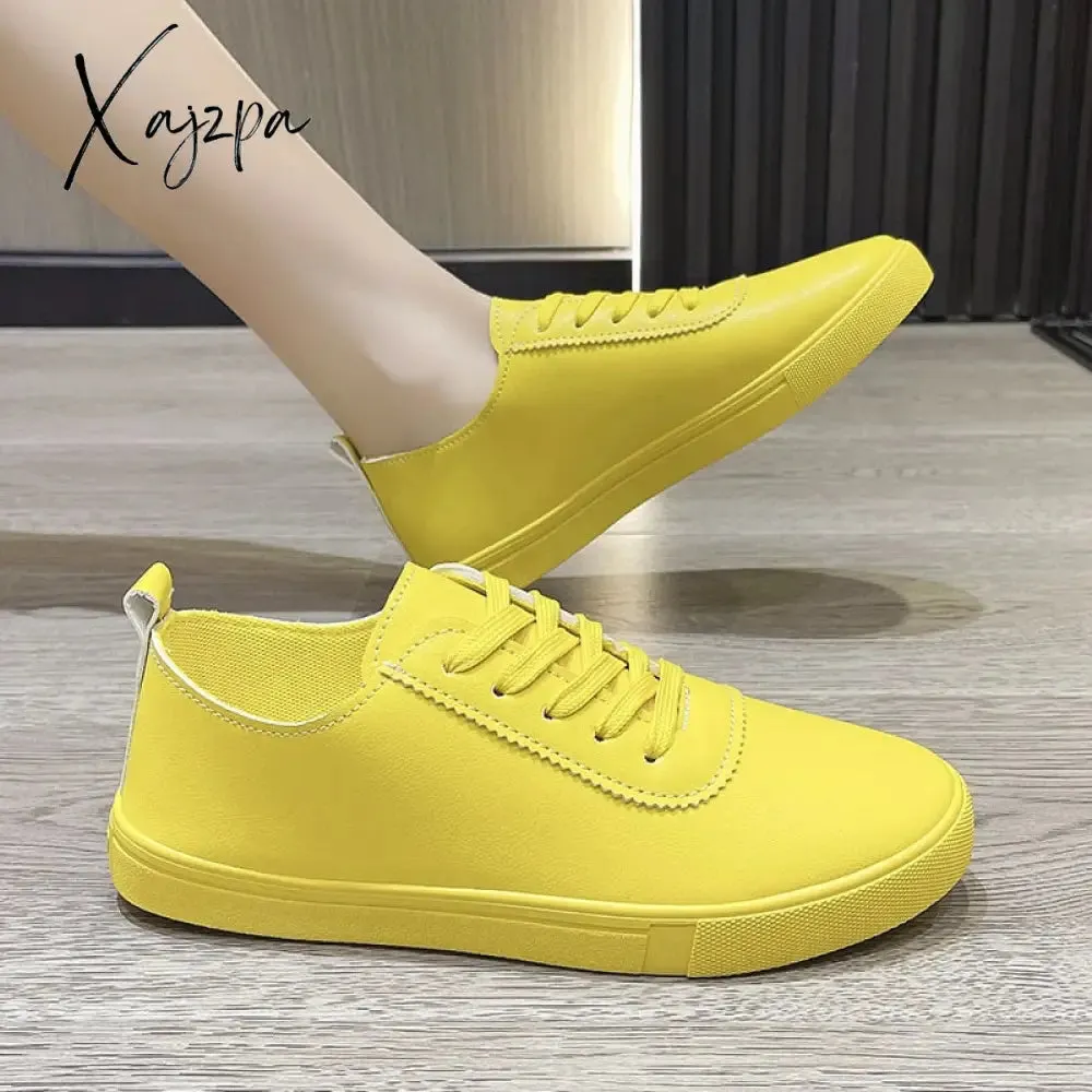 Xajzpa - Women White Shoes Lace Up Casual Sneakers Breathable Board Shoes Soft Vulcanized Flat Shoes Women Zapatos De Mujer 2023