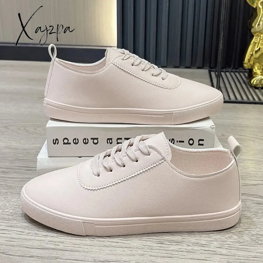 Xajzpa - Women White Shoes Lace Up Casual Sneakers Breathable Board Shoes Soft Vulcanized Flat Shoes Women Zapatos De Mujer 2023