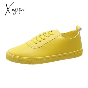 Xajzpa - Women White Shoes Lace Up Casual Sneakers Breathable Board Shoes Soft Vulcanized Flat Shoes Women Zapatos De Mujer 2023