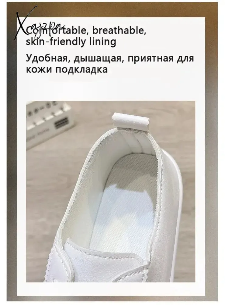 Xajzpa - Women White Shoes Lace Up Casual Sneakers Breathable Board Shoes Soft Vulcanized Flat Shoes Women Zapatos De Mujer 2023