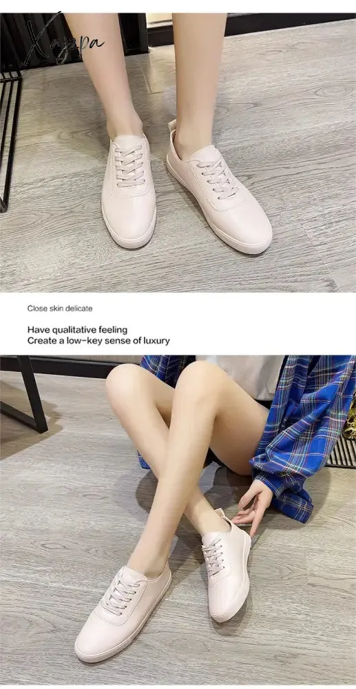 Xajzpa - Women White Shoes Lace Up Casual Sneakers Breathable Board Shoes Soft Vulcanized Flat Shoes Women Zapatos De Mujer 2023
